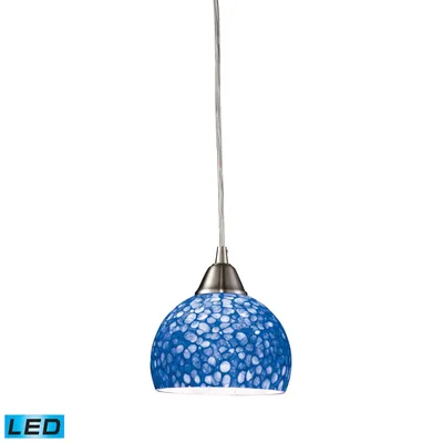 Cira 1-Light Pendant in Satin Nickel with Pebbled Blue Glass - Led Offering Up To 800 Lumens (60 Watt Equivalent)