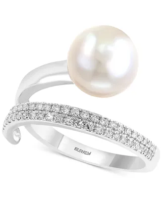 Effy Cultured Freshwater Pearl (10mm) and Diamond (1/5 ct. t.w.) Ring in 14k White Gold and Yellow Gold