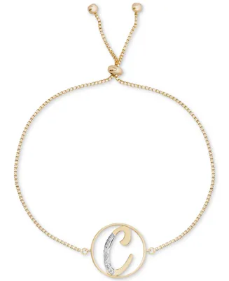 Diamond Accent Initial Bolo Bracelet in 18k Gold-Plate