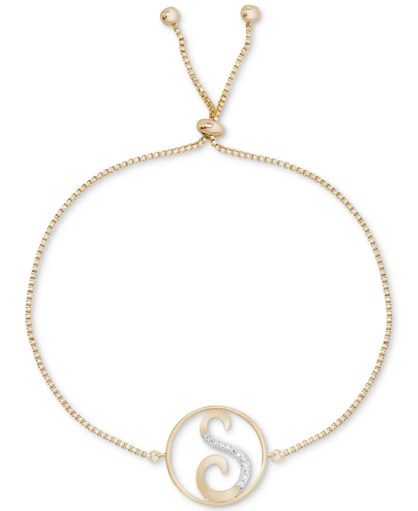 Diamond Accent Initial Bolo Bracelet in 18k Gold-Plate