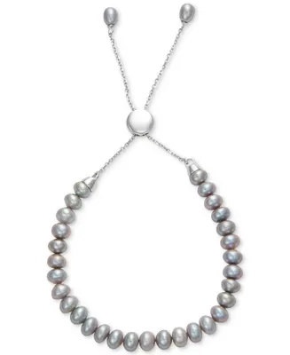 White Cultured Freshwater Pearl (6-1/2mm) Bolo Bracelet Sterling Silver (Also Gray or Pink Pearl)