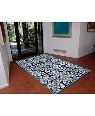 Liora Manne' Ravella 2253 Floral Tile Blue 3'6" x 5'6" Indoor/Outdoor Area Rug