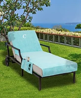 Linum Home Personalized Standard Size 100% Turkish Cotton Chaise Lounge Cover with Side Pockets