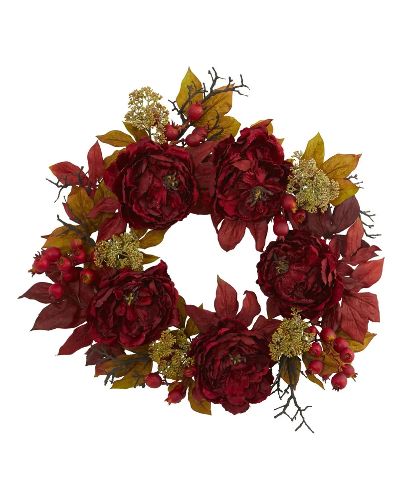 Nearly Natural 24" Peony Sedum Wreath