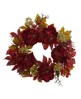 Nearly Natural 24" Peony Sedum Wreath