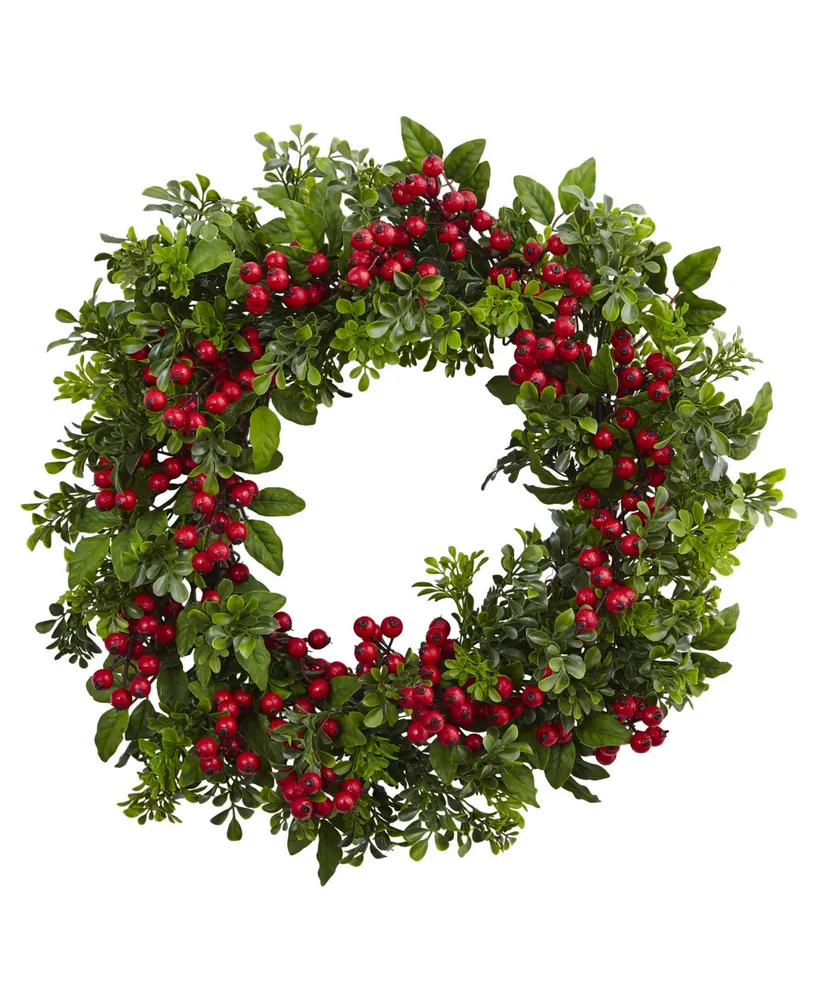 Nearly Natural 24" Berry Boxwood Wreath