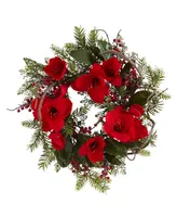 Nearly Natural 24" Amaryllis Wreath