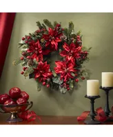 Nearly Natural 24" Poinsettia and Berry Wreath