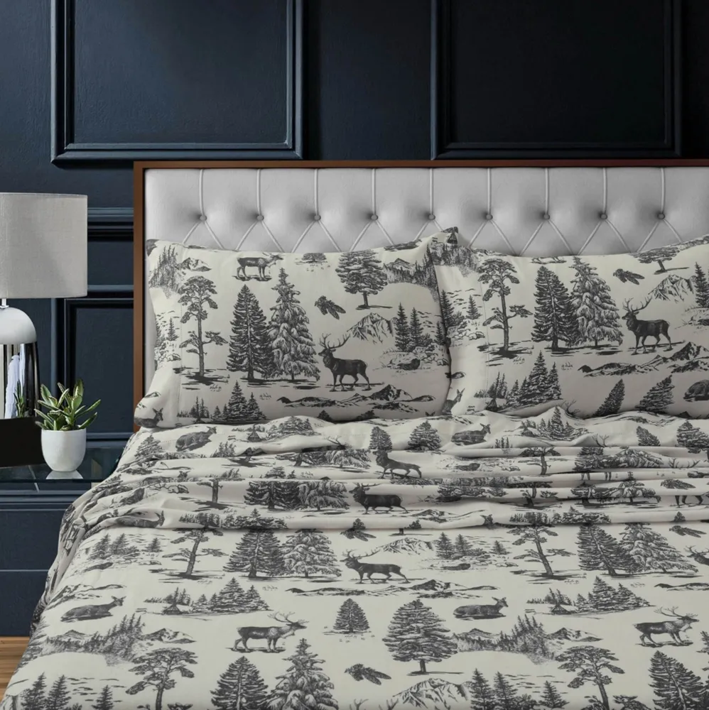 Mountain Toile Heavyweight Flannel Extra Deep Pocket Full Sheet Set