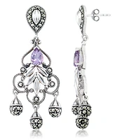 Amethyst (1 ct. t.w.) & Marcasite Chandelier Earrings in Sterling Silver