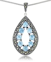 Blue Topaz (2-3/8 ct. t.w.) & Marcasite Teardrop Pendant on 18" Chain in Sterling Silver