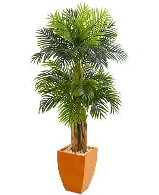 Nearly Natural 5.5' Triple Areca Palm Artificial Tree in Orange Planter