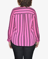 Ny Collection Plus Half-Zip Striped Shirt