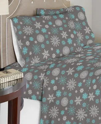 Celeste Home Luxury Weight Snowflakes Printed Cotton Flannel Sheet Set Twin