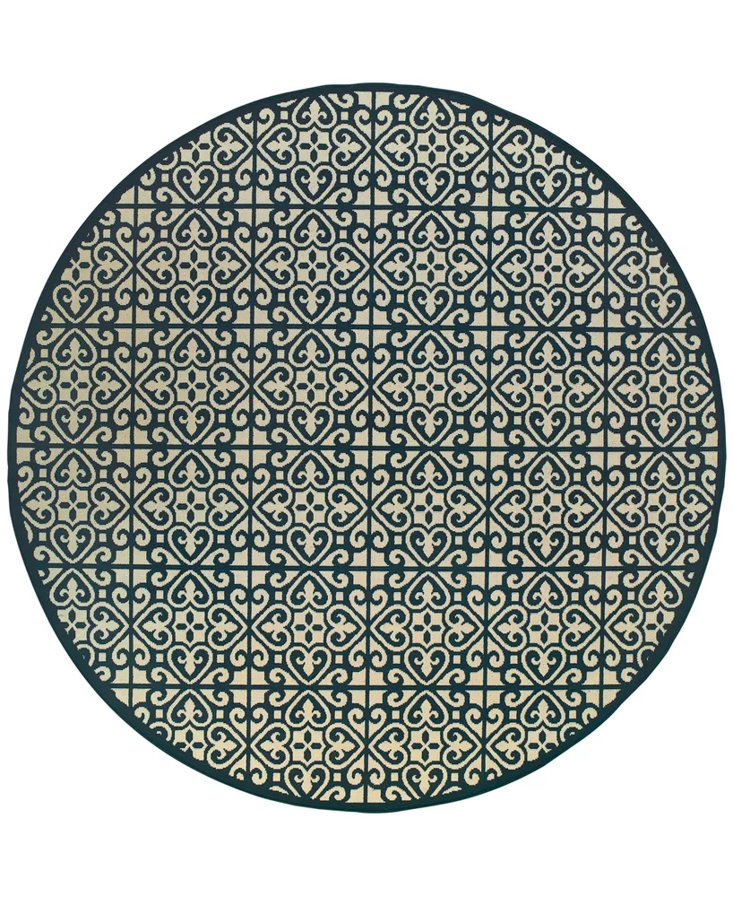 Oriental Weavers Marina 5927B Ivory/Navy 7'10" Indoor/Outdoor Round Area Rug