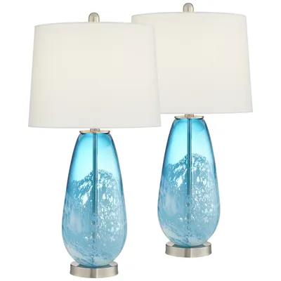 Pacific Coast Blue and White North Glass Table Lamps - Set of 2
