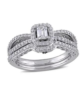 Certified Diamond (3/4 ct. t.w.) Emerald-Shape Halo Split Shank Bridal Set 14k White Gold