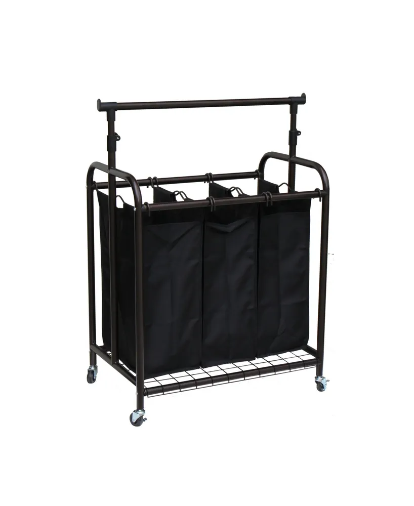 Oceanstar 3-Bag Rolling Laundry Sorter with Adjustable Hanging Bar