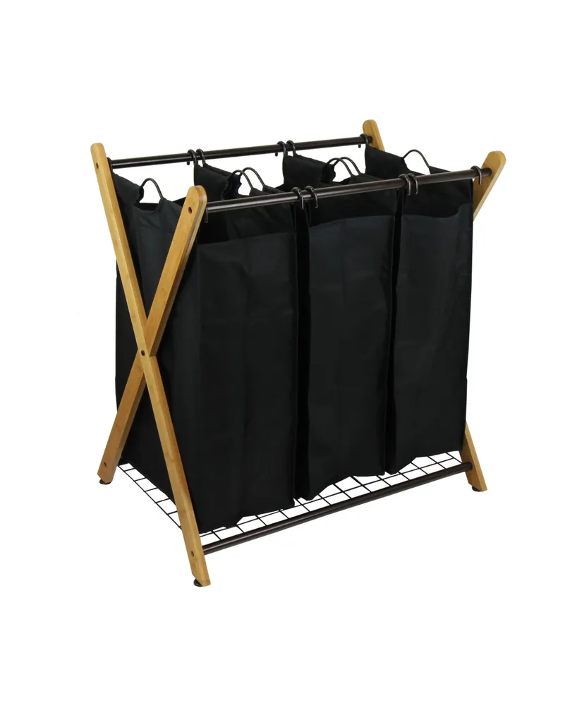 Oceanstar X-Frame Bamboo 3-Bag Laundry Sorter