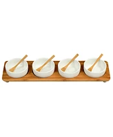 Picnic at Ascot Bamboo Divided Serving Platter with 4 Bowls and 4 Bamboo Spoons