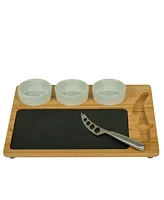 Picnic at Ascot Deluxe Bamboo, Slate Cheese Board, 3 Bowls, Multifunction Knife