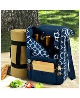 Picnic at Ascot Bordeaux Insulated Wine, Cheese Tote with Blanket-Glass Glasses