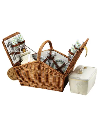 Picnic at Ascot Huntsman English-Style Willow Basket for 4 with Blanket
