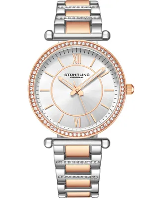 Women's Quartz Crystal Studded Rose Gold-Tone Link Bracelet Watch 36mm