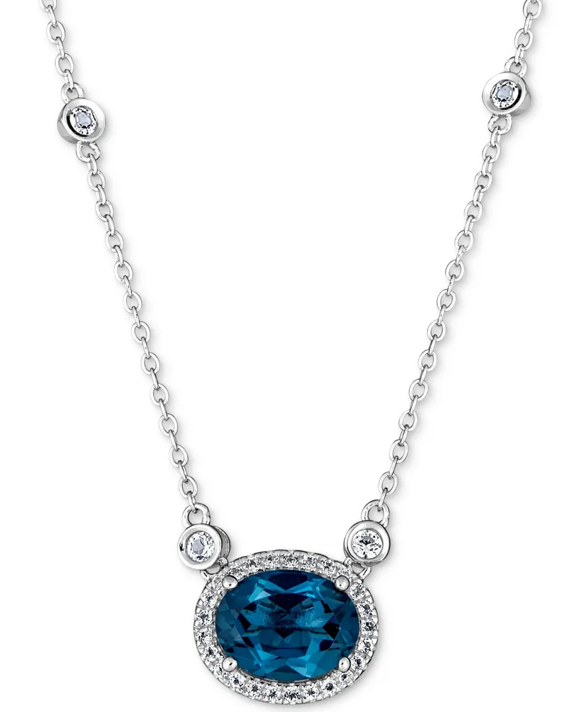 Blue Topaz (2 ct. t.w.) & White Topaz (1-1/5 ct. t.w.) 18" Pendant Necklace in Sterling Silver