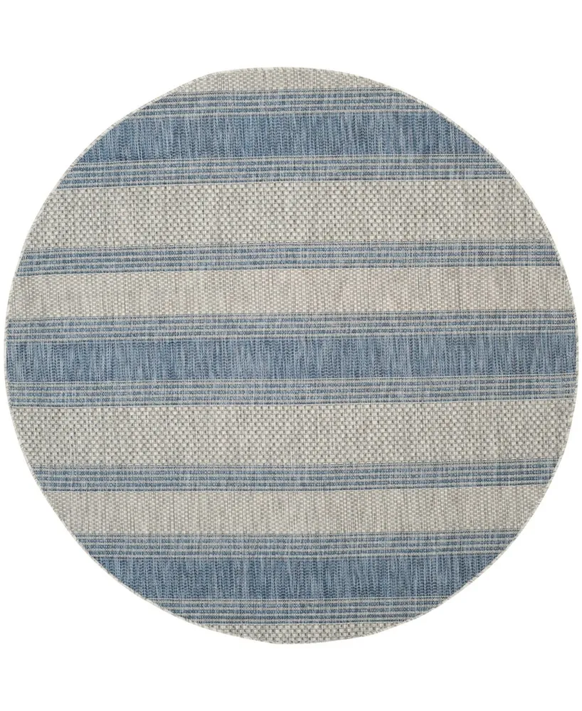 Safavieh Courtyard CY8464 Gray and Navy 6'7" x 6'7" Round Outdoor Area Rug