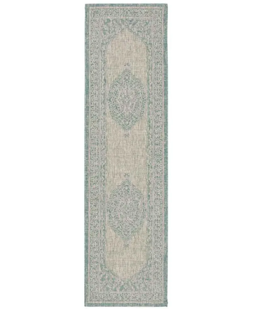 Safavieh Courtyard CY8751 Light Grey and Aqua 2'3" x 8' Sisal Weave Runner Outdoor Area Rug