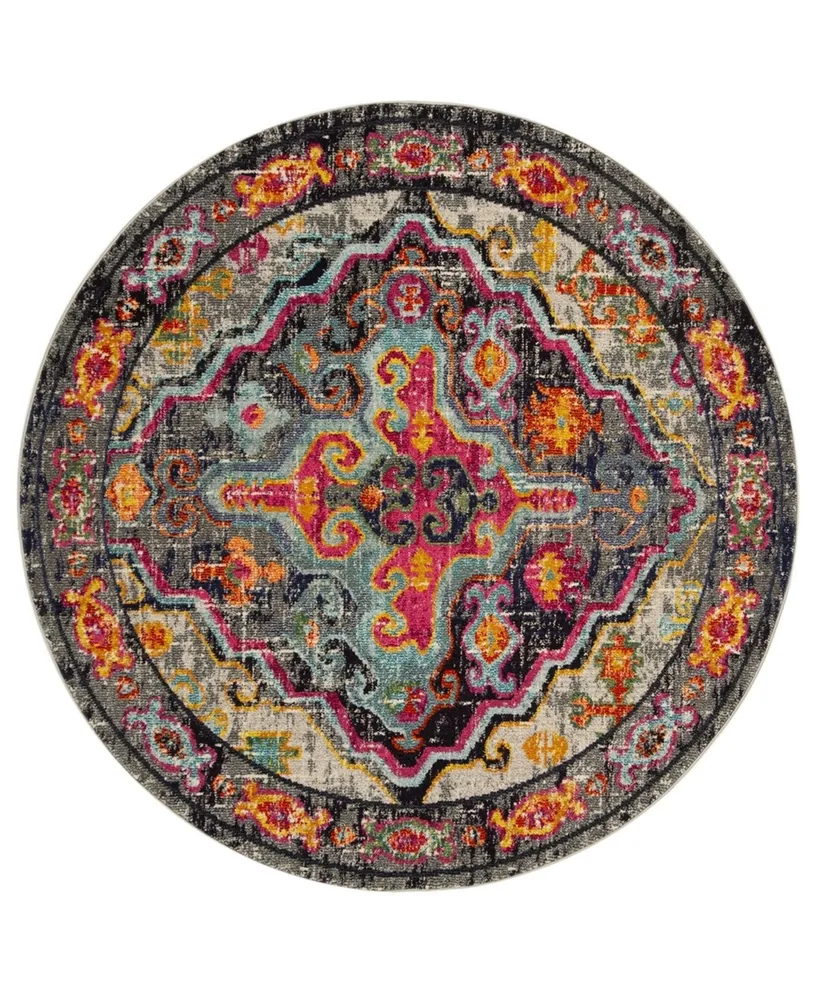 Safavieh Monaco MNC247 Gray and Fuchsia 6'7" x 6'7" Round Area Rug