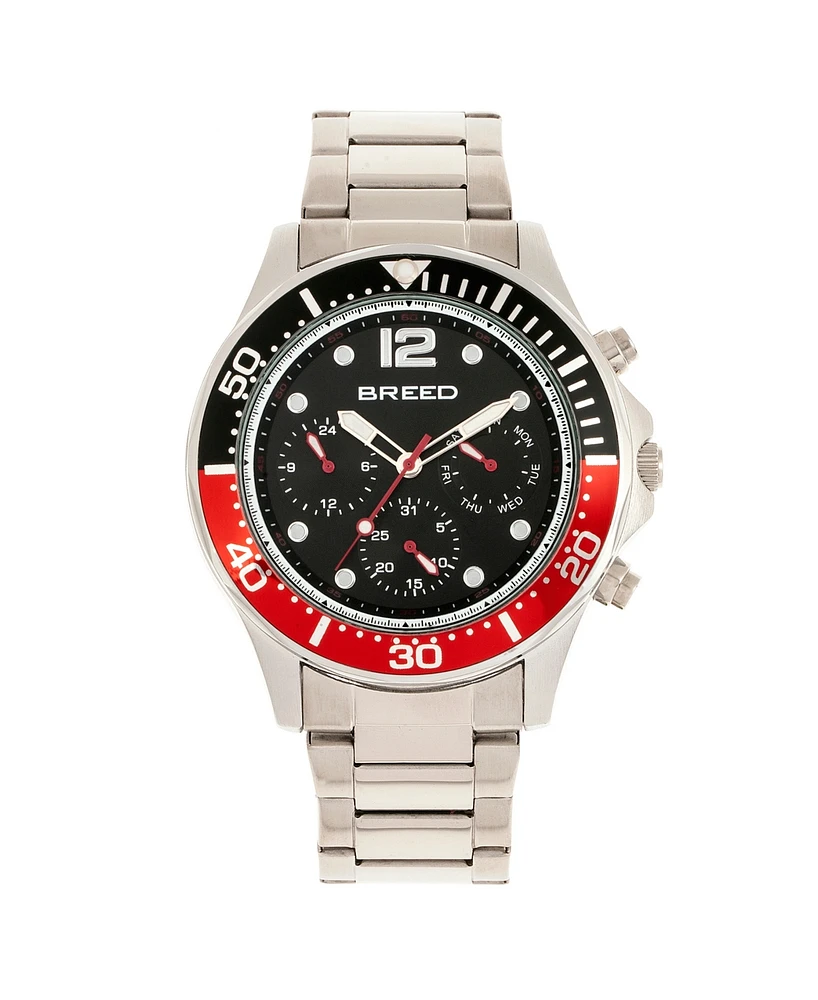 Breed Quartz Pegasus Black and Red Face Multi-Function Silver Alloy Watch 46mm