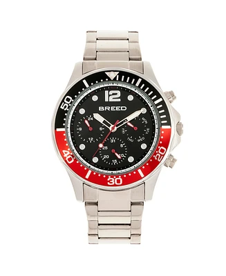 Breed Quartz Pegasus Black and Red Face Multi-Function Silver Alloy Watch 46mm