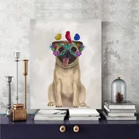 Courtside Market Pug and Flower Glasses Gallery-Wrapped Canvas Wall Art - 18" x 24"