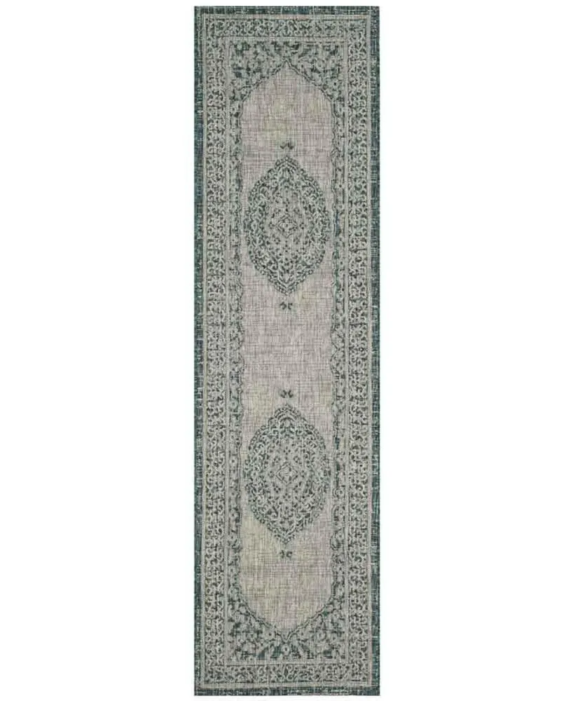 Safavieh Courtyard CY8751 Light Grey and Teal 2'3" x 12' Sisal Weave Runner Outdoor Area Rug