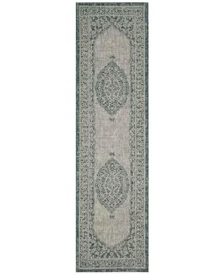 Safavieh Courtyard CY8751 Light Grey and Teal 2'3" x 12' Sisal Weave Runner Outdoor Area Rug