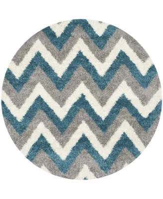 Safavieh Shag Kids SGK568 Ivory and Blue 6'7" x 6'7" Round Area Rug