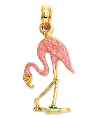 14k Gold Charm, Pink Flamingo Charm