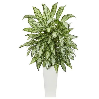 Nearly Natural Silver Queen Artificial Plant in White Tower Planter