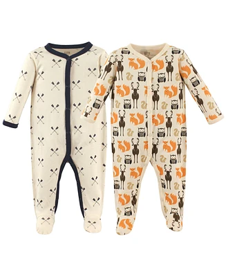 Hudson Baby Girls Cotton Snap Sleep and Play 2pk, Paris, 6-9 Months