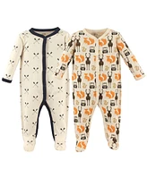 Hudson Baby Girls Cotton Snap Sleep and Play 2pk, Paris, 6-9 Months