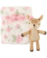 Hudson Baby Infant Girl Plush Blanket with Toy