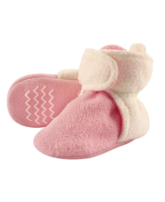 Hudson Baby Girls Cozy Fleece Booties, Light Pink Cream, 0-6 Months