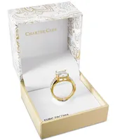 Charter Club Gold Plate Emerald-Cut Crystal Triple-Row Ring, Created for Macy's