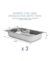 Elite Gourmet 7.5Qt. Triple Buffet Server Food Warmer with Temperature Control and Clear Slotted Lids