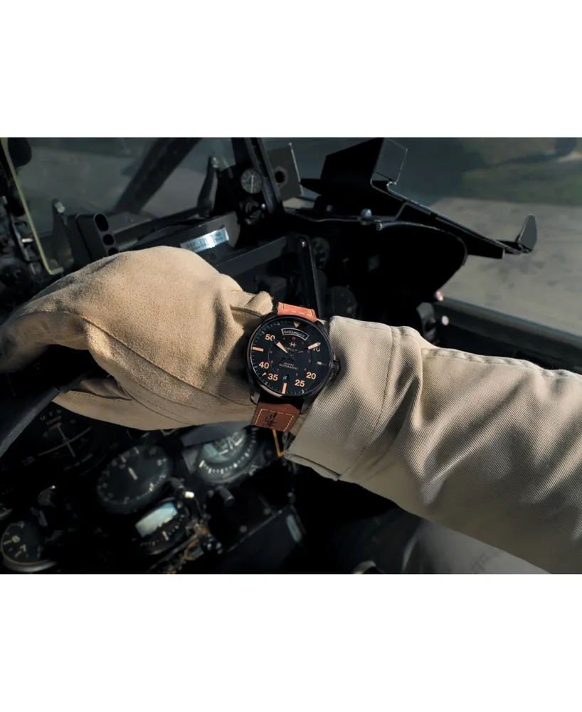 Hamilton Men's Swiss Automatic Khaki Pilot Brown Leather Strap Watch 42mm