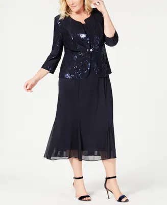 Alex Evenings Plus Sequined Chiffon Dress and Jacket