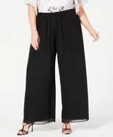 Alex Evenings Plus Wide-Leg Chiffon Pants