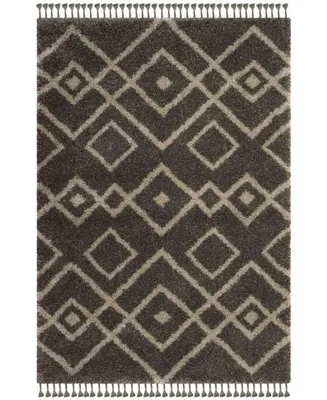 Safavieh Moroccan Fringe Shag MFG249 Gray and Cream 4' X 6' Area Rug